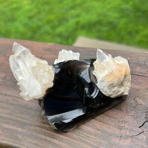 Elegant Black Obsidian and Clear Crystal Accent Piece handmade